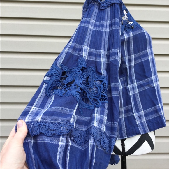 NWT Free People Blue Plaid Darling Diana Top - Picture 8 of 8